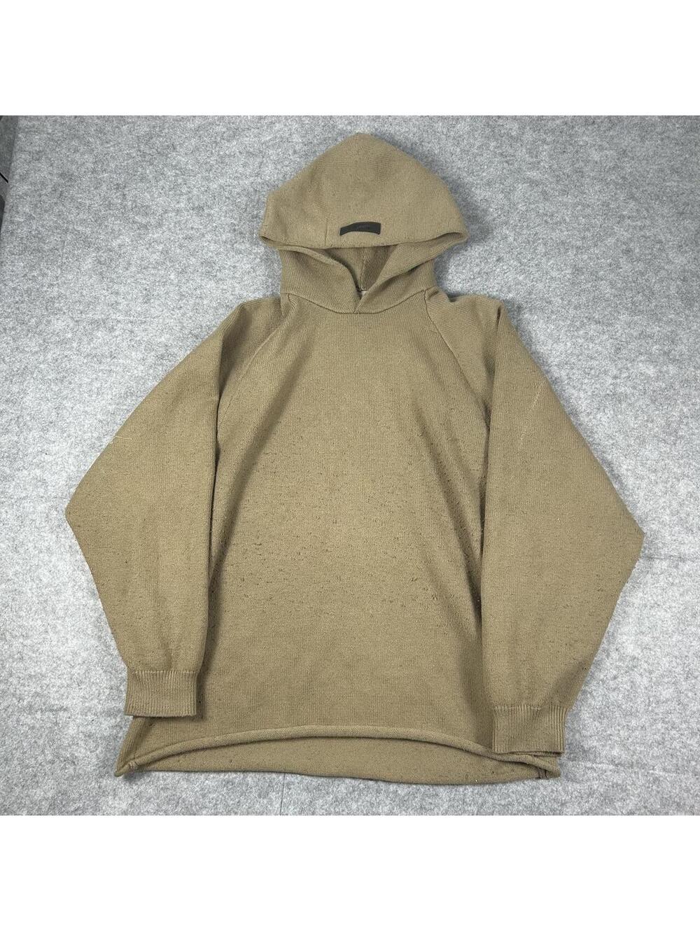 Fear of God Essentials Pullover Olive Knit Hoodie Boxy Y2K Streetwear Size Large
